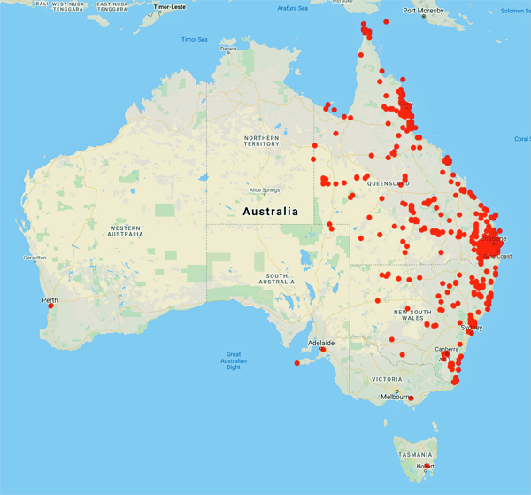 collecting locality map for 'Bailey, F.M.'