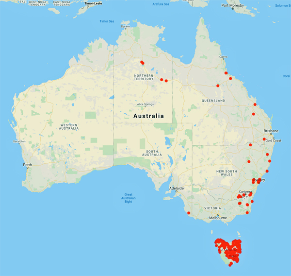 collecting locality map for 'Barber, H.N.'