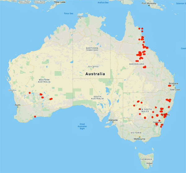 collecting locality map for 'Chapman, A.D.'