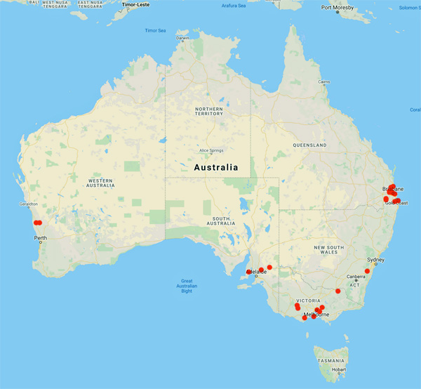 collecting locality map for 'Conran, J.G.'