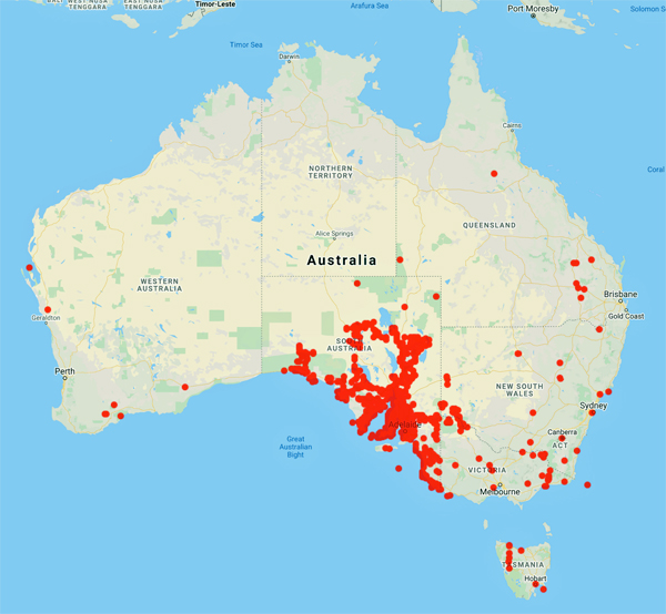 collecting locality map for 'Copley, B.'