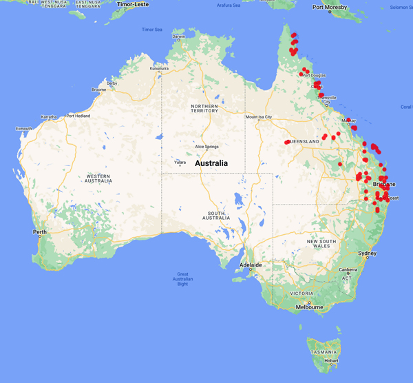 collecting locality map for 'Curtis, H.S.'