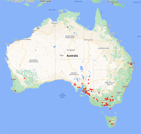 collecting locality map for 'Dangerfield, B.G.'