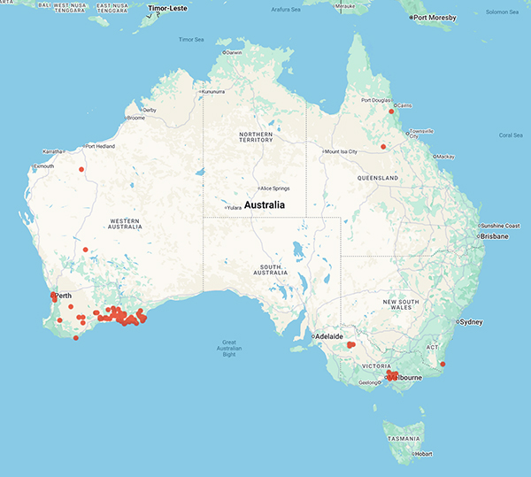 collecting locality map for 'Daniell, T.C.'