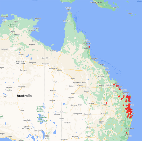 collecting locality map for 'Eaves, S.H.'