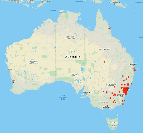 collecting locality map for 'Fletcher, J.J.'