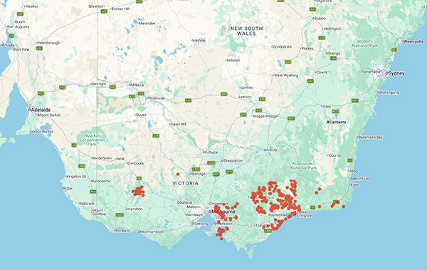 collecting locality map for 'Gullan, P.K.'