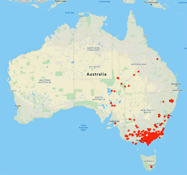 collecting locality map for 'Howitt, A.W.'