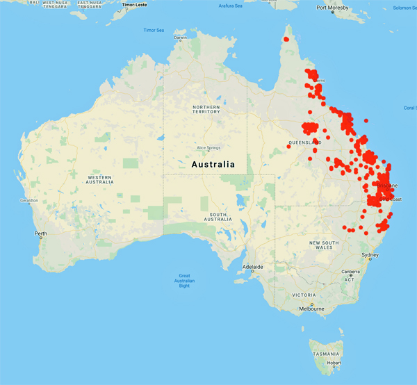 collecting locality map for 'McDonald, W.J.F.'