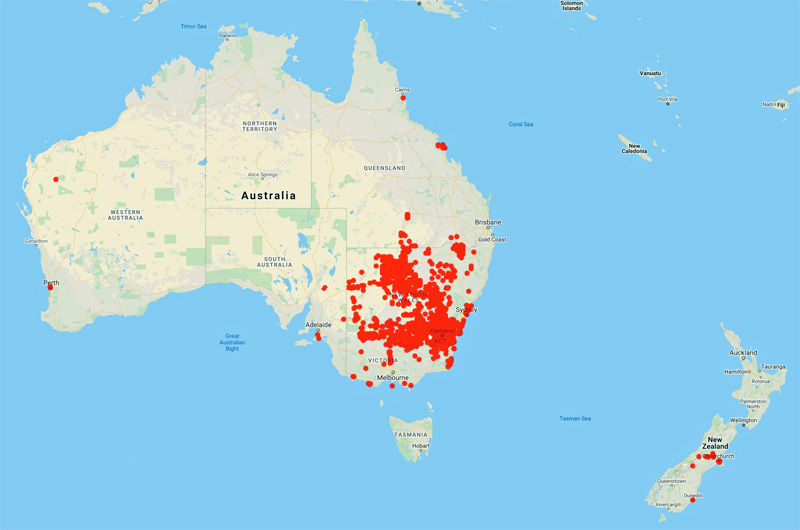 collecting locality map for 'Moore, C.W.E.'