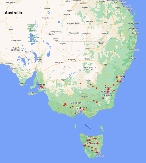 collecting locality map for 'Pirie, M.D.'