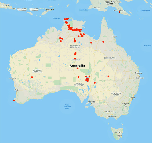 collecting locality map for 'Spencer, W.B.'