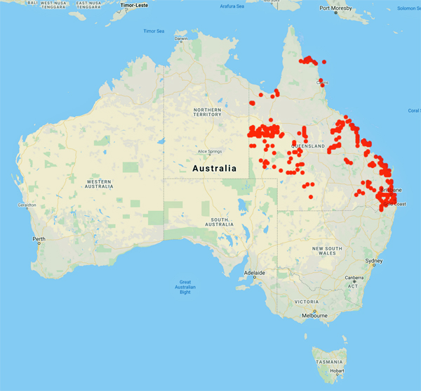 collecting locality map for 'Stanley, T.D.'