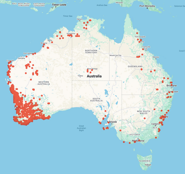 collecting locality map for 'Wilkins, C.F.'