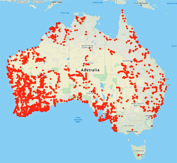 collecting locality map for 'Wilson, P.G.'